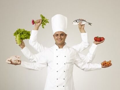 готвачът символизира диетата с 6 венчелистчета